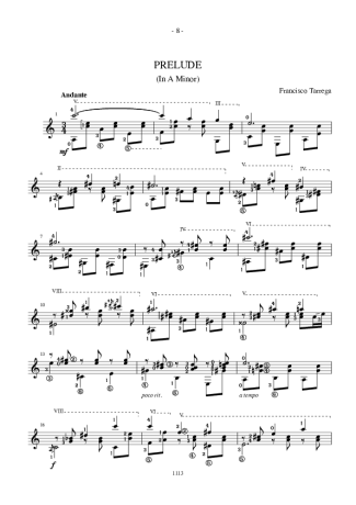 Francisco Tarrega Prelude In Am Sheet Music For Acoustic Guitar 18219