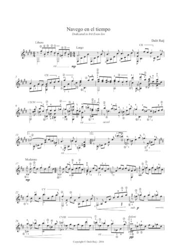 שטה בזמן, יצירה מקוריות מאת המלחינה דלית רייך. זוהי תמונה שמציגה את העמוד הראשון של חוברת התווים.